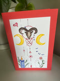 Hand painted star sign greeting card- Aries