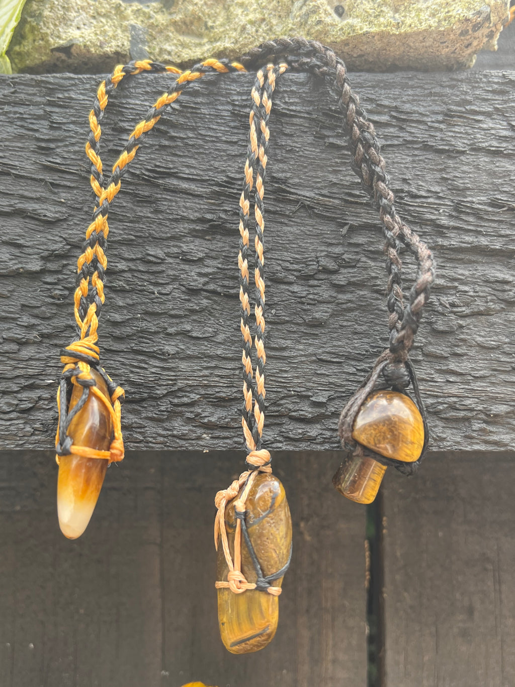 Tigers Eye Macrame Crystal Necklaces