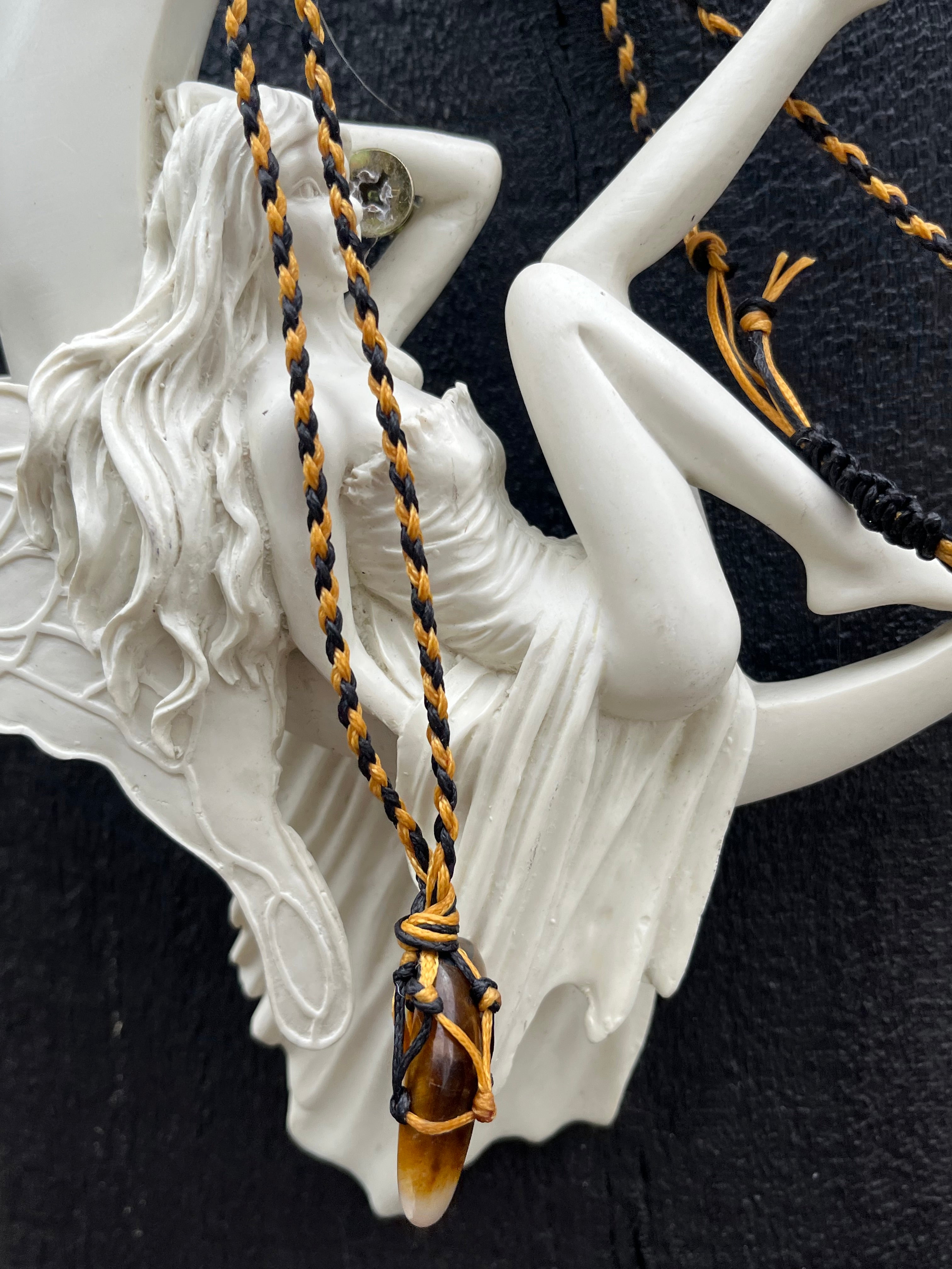 Tigers Eye Macrame Crystal Necklaces