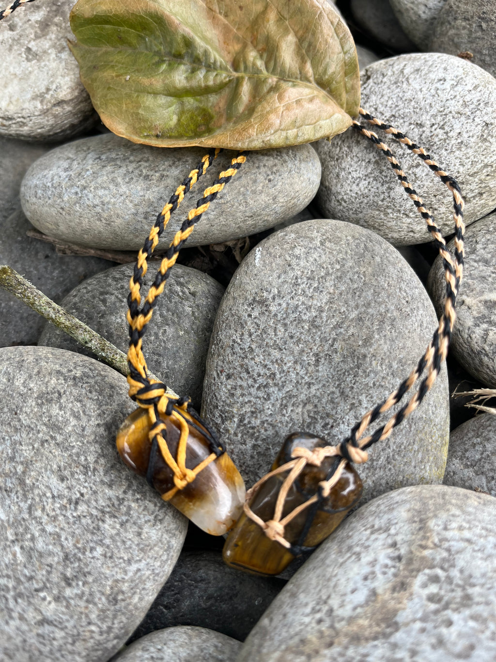 Tigers Eye Macrame Crystal Necklaces