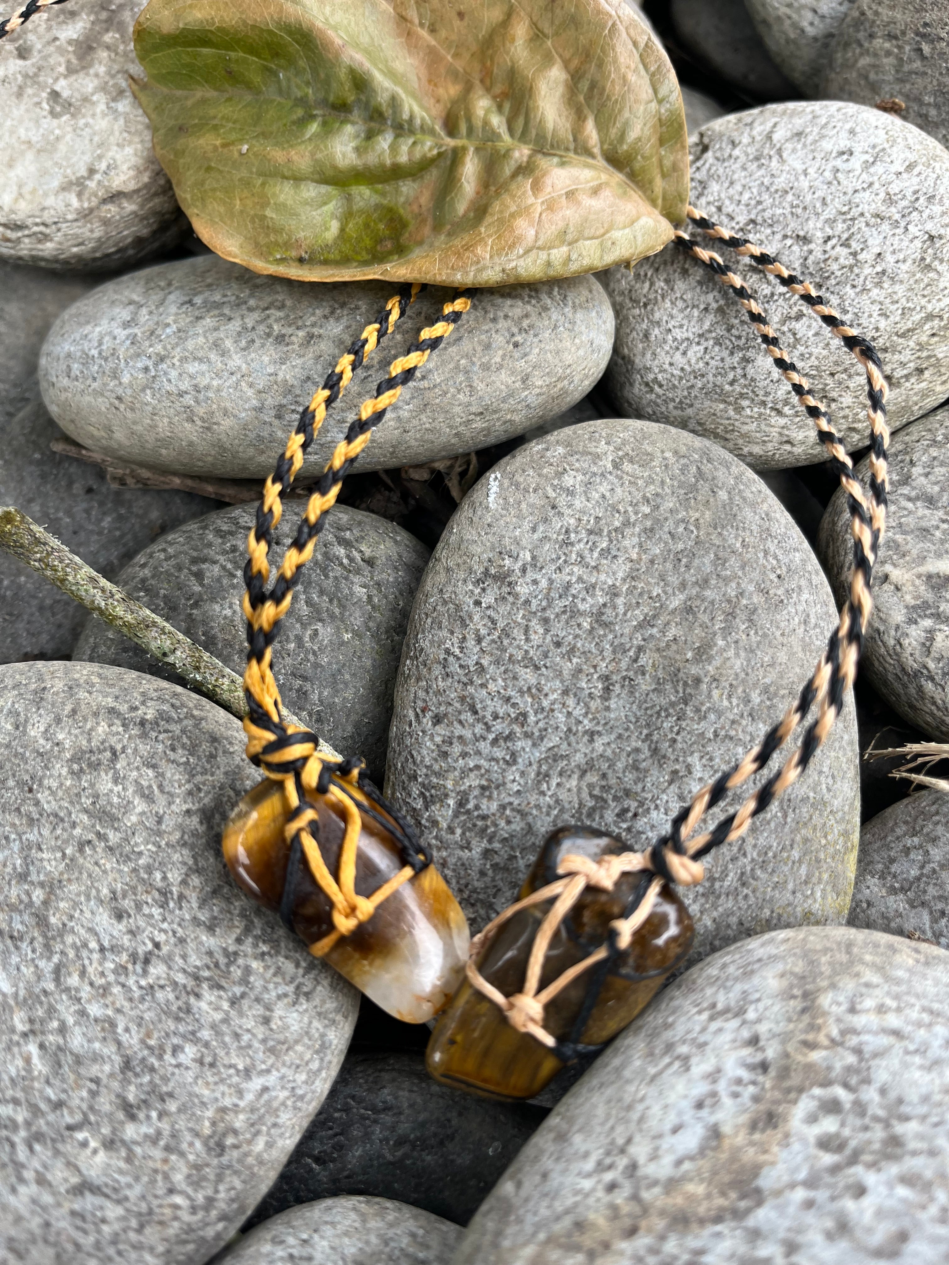 Tigers Eye Macrame Crystal Necklaces