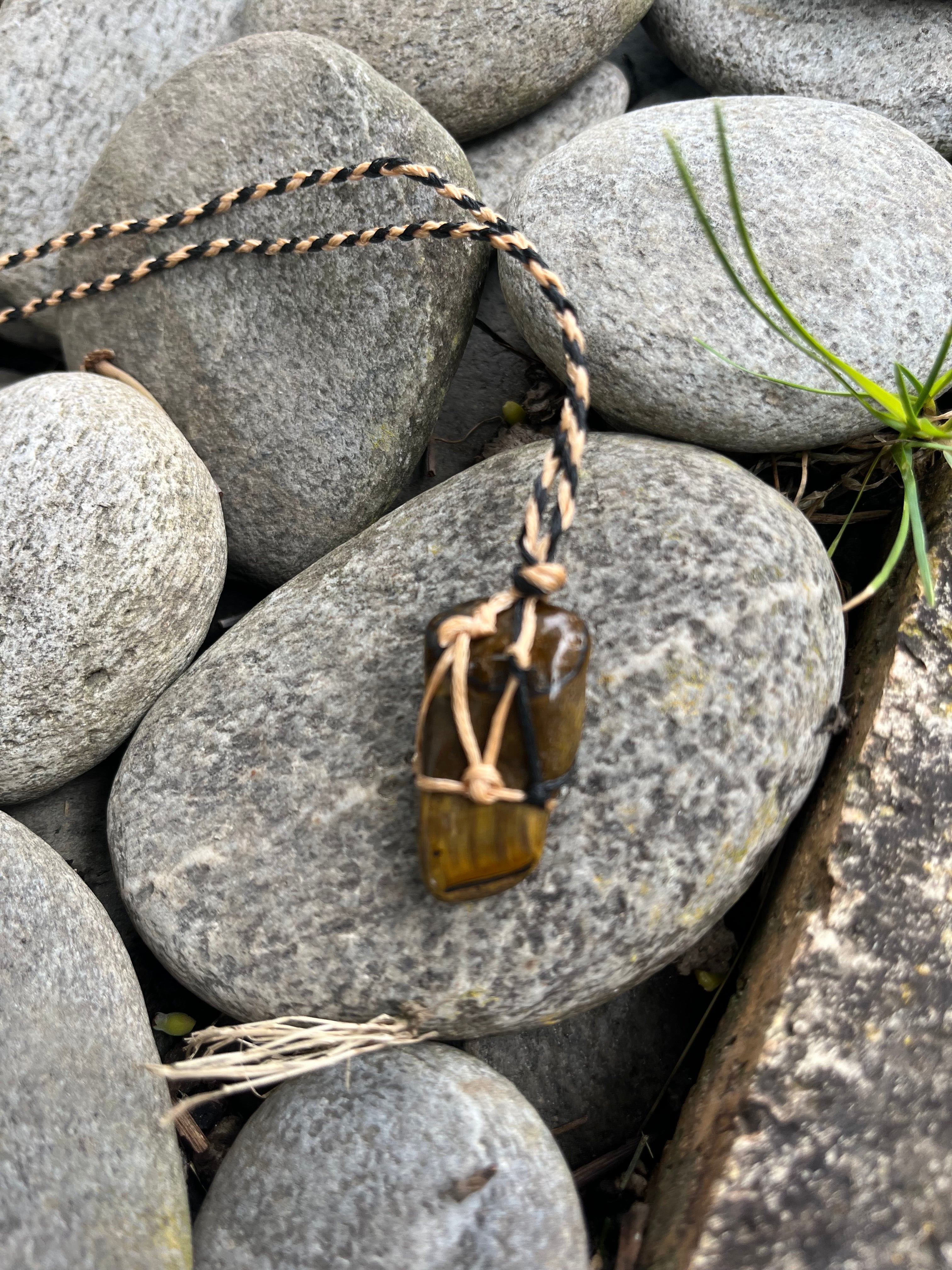Tigers Eye Macrame Crystal Necklaces