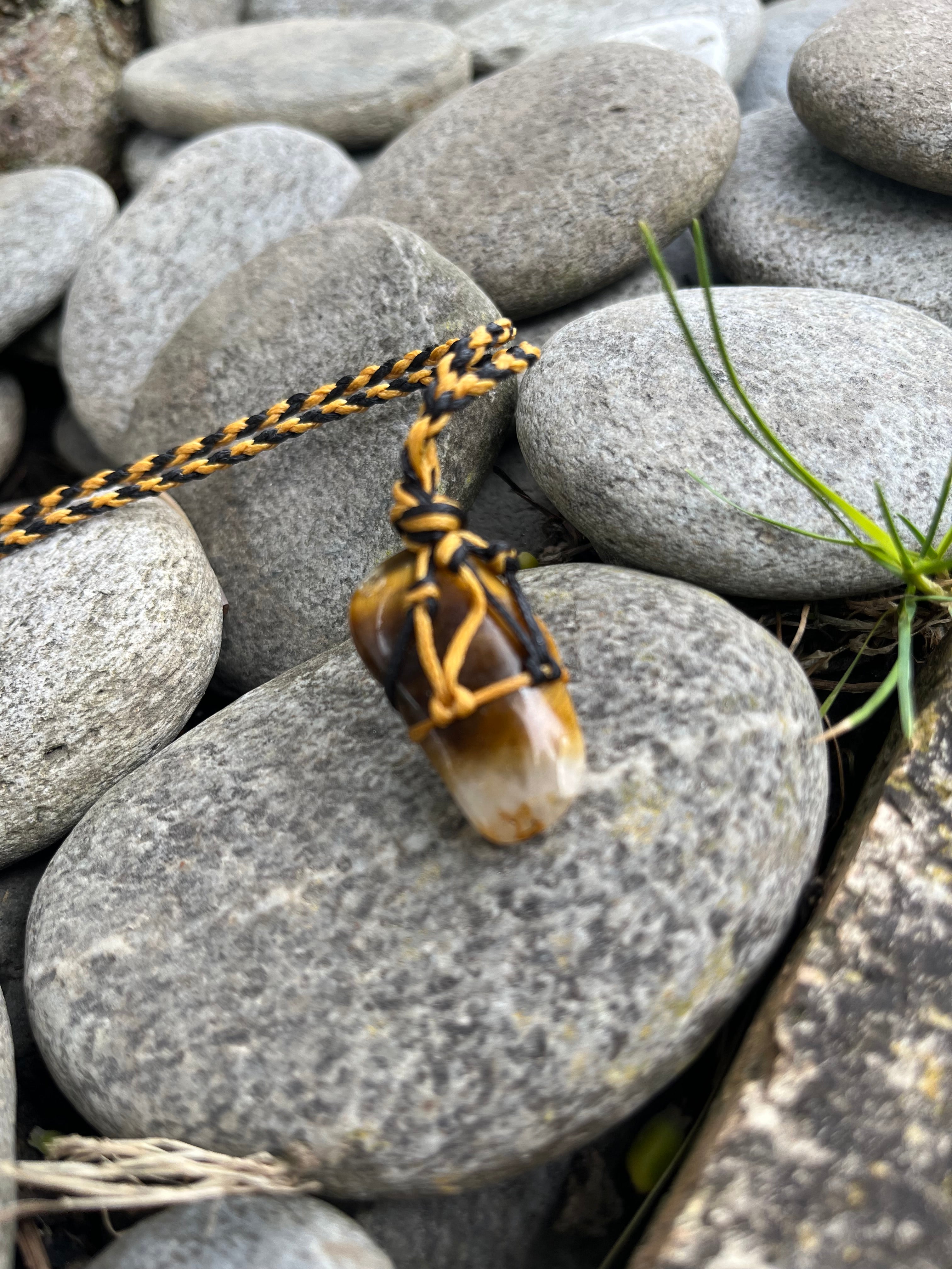 Tigers Eye Macrame Crystal Necklaces