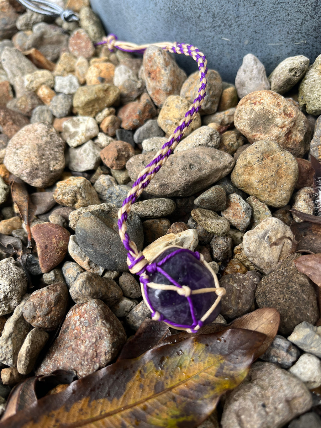 Meditation Stone - Amethyst in purple white string