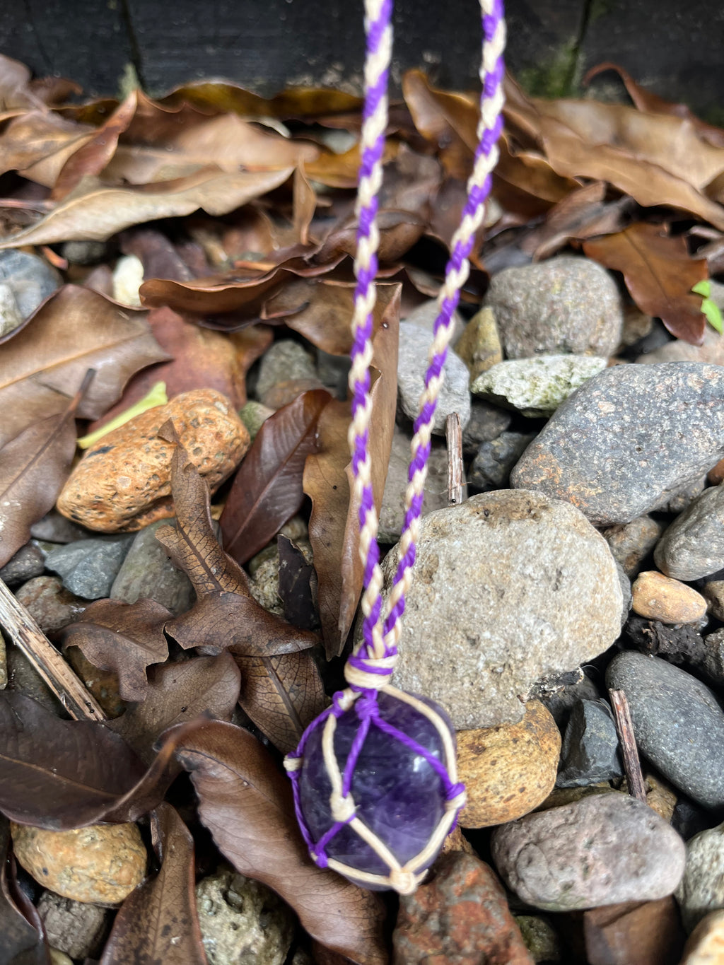 Meditation Stone - Amethyst in purple white string