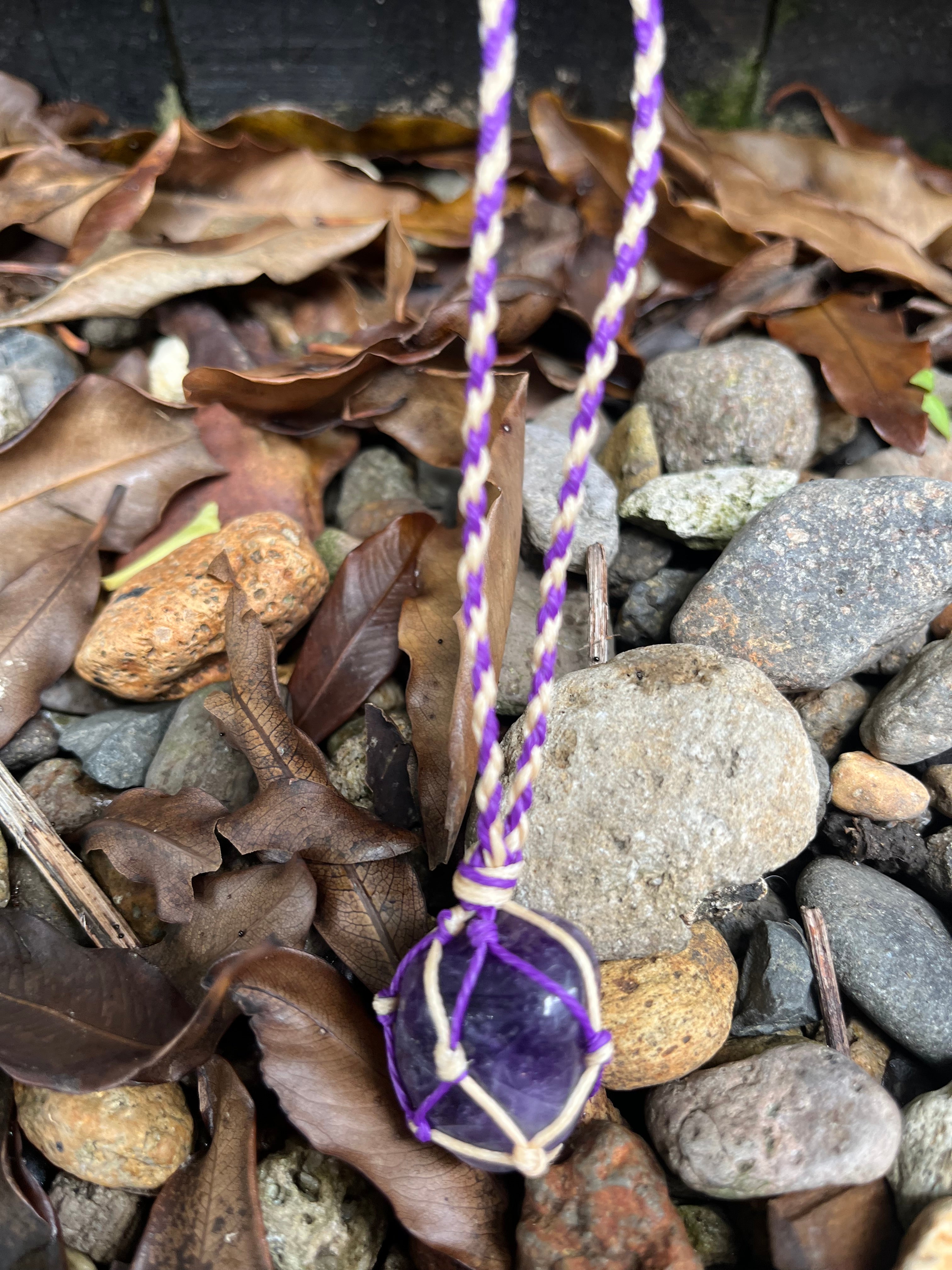 Meditation Stone - Amethyst in purple white string