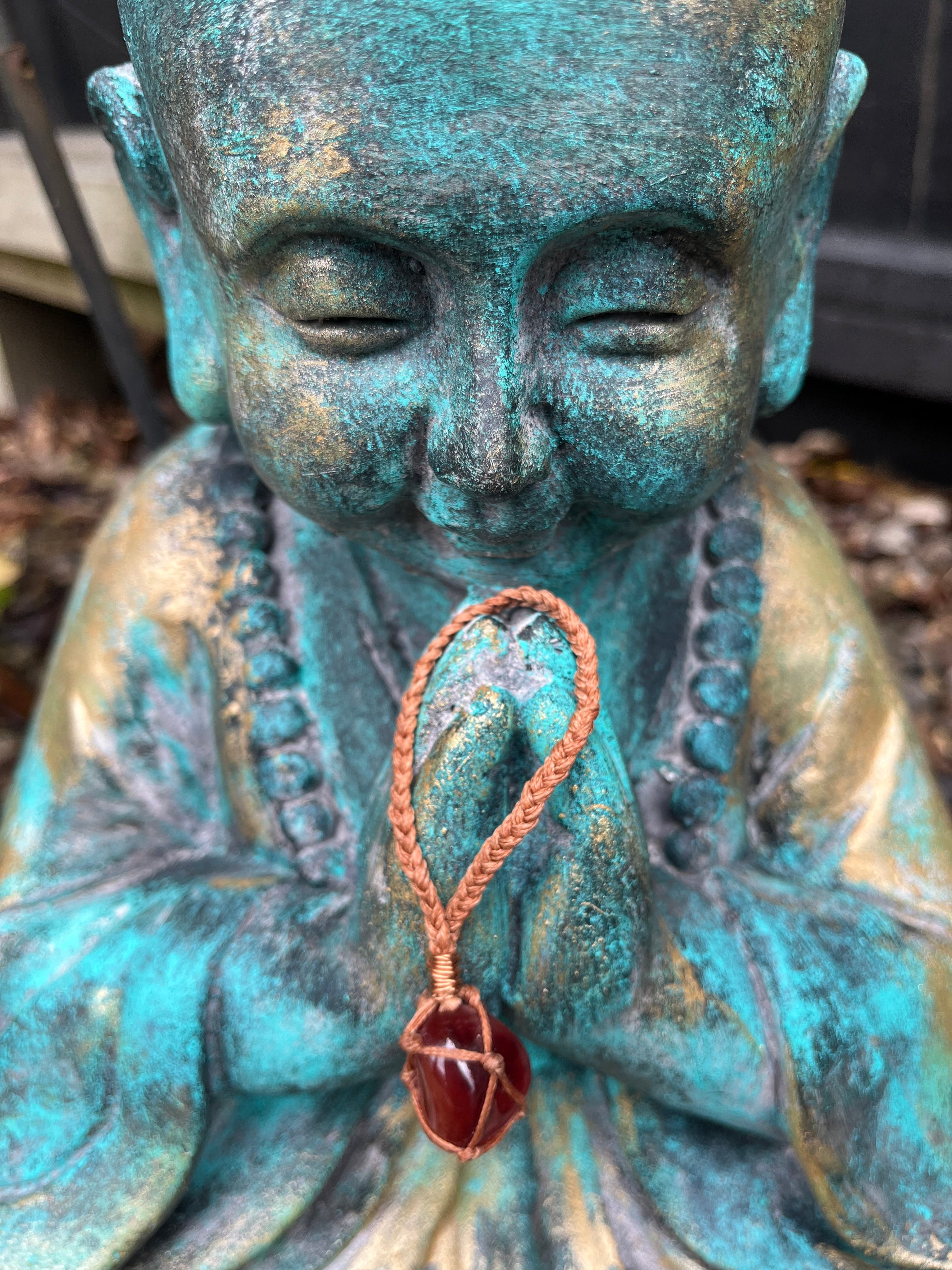 Meditation Stone - carnelian tumbled in rust coloured cord